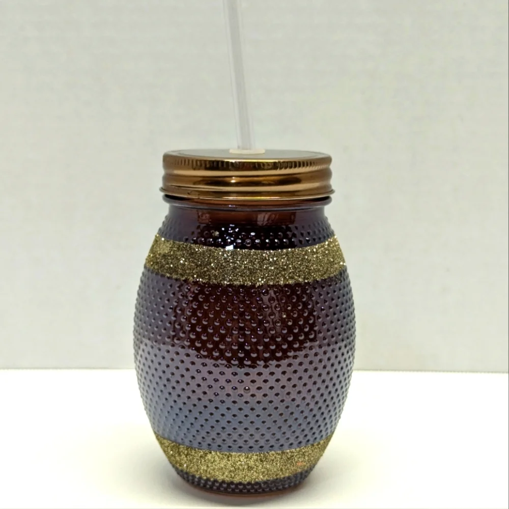 Glittery Football Glass Mason Jar Tailgate Tumbler Cup with Lid & Straw